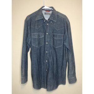 Orvis Trout Bum Mens Medium Pearl Snap Shirt Long Sleeve Vented Fishing Blue